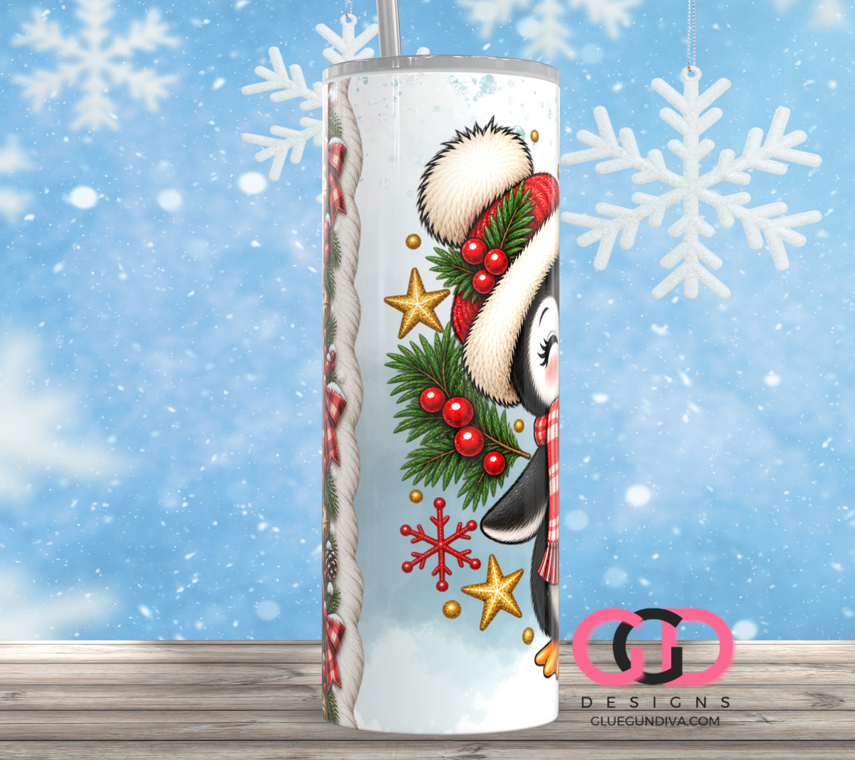 Boop Penguin -  Digital tumbler wrap for 20 oz skinny straight tumbler