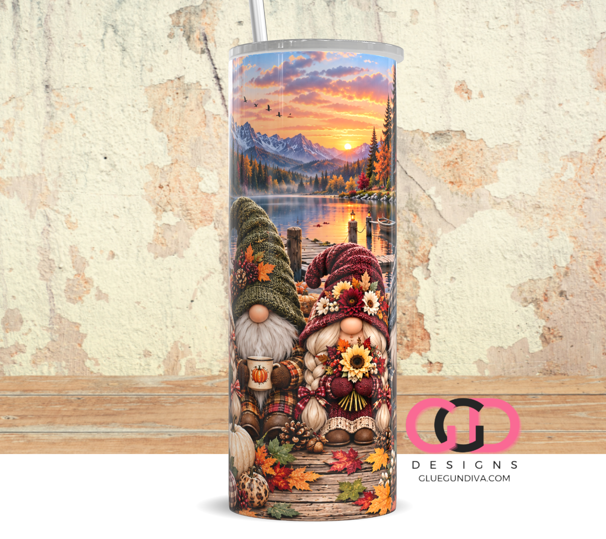Fall Gnomes Portrait -  Digital tumbler wrap for 20 oz skinny straight tumbler