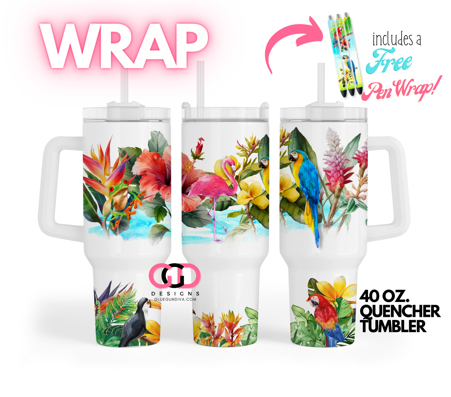 Tropical Paradise -   Digital tumbler wrap for 40 oz tumbler