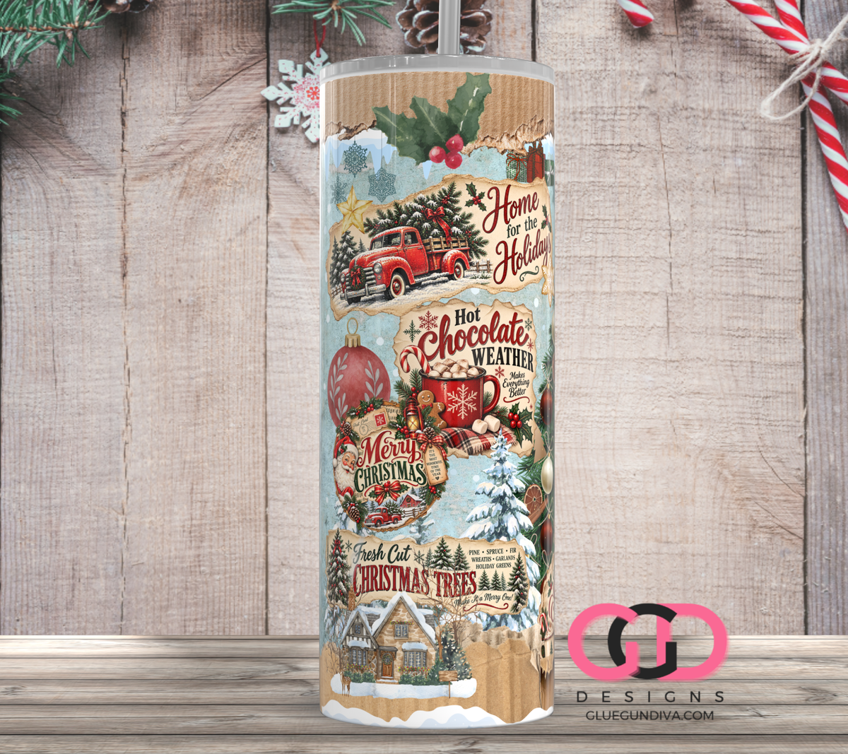 Vintage Christmas Ads-  Digital tumbler wrap for 20 oz skinny straight tumbler