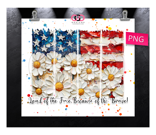 Land of the Free Daisies Acrylic Paint-  Digital tumbler wrap for 20 oz skinny straight tumbler