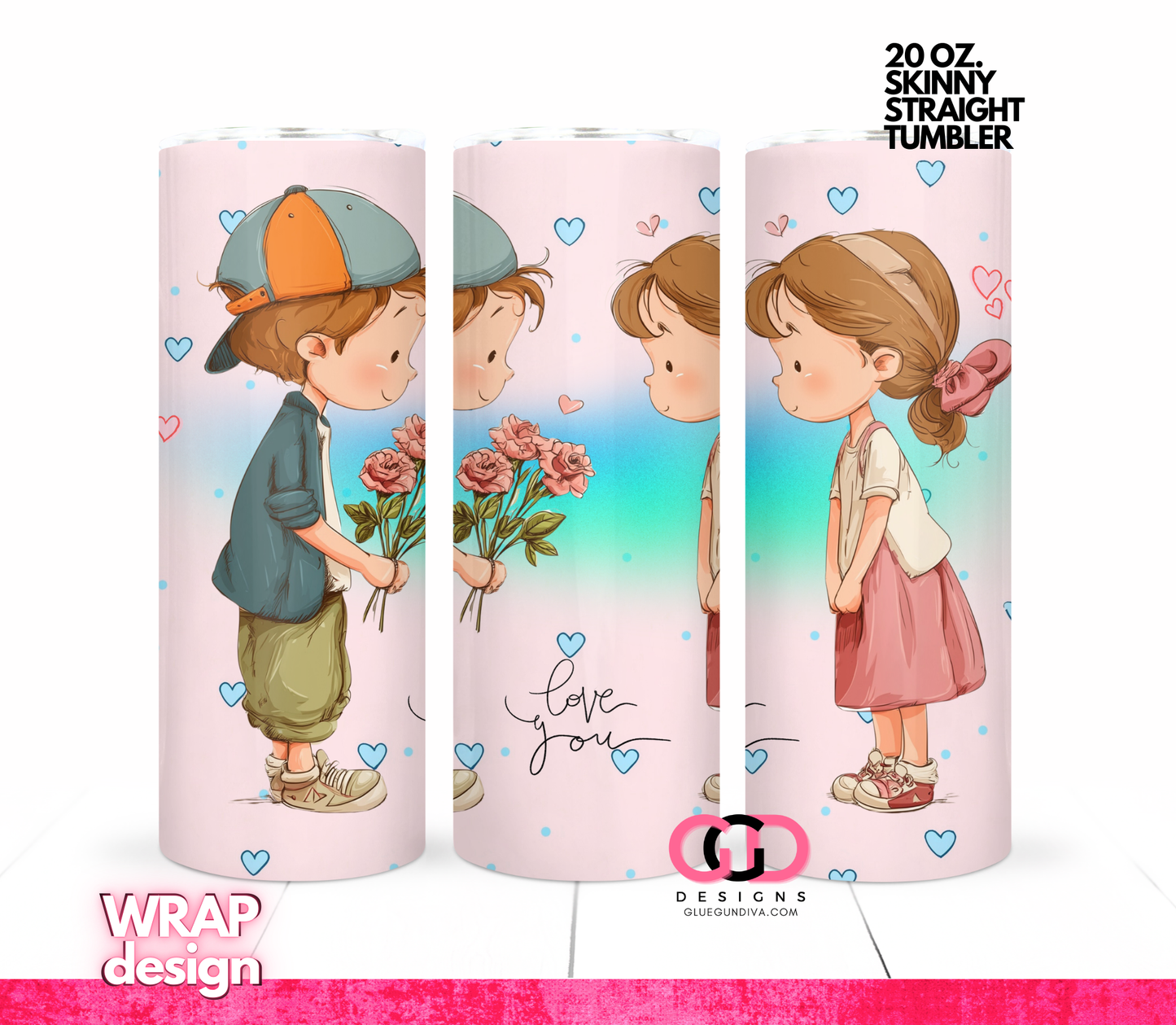 Love You Light Brown Hair - Digital tumbler wrap for 20 oz skinny straight tumbler
