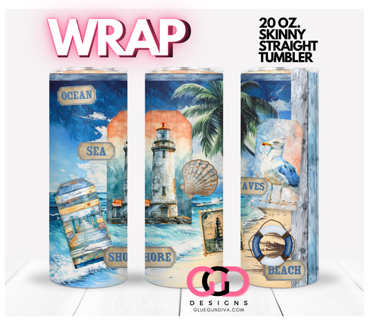Beach Labels -  Digital tumbler wrap for 20 oz skinny straight tumbler