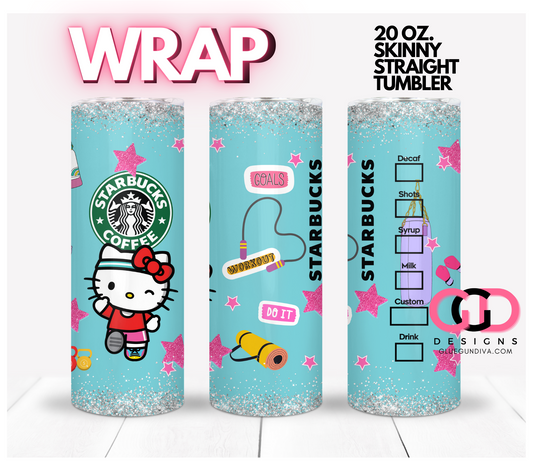 Workout Kitty -   Digital tumbler wrap for 20 oz skinny straight tumbler