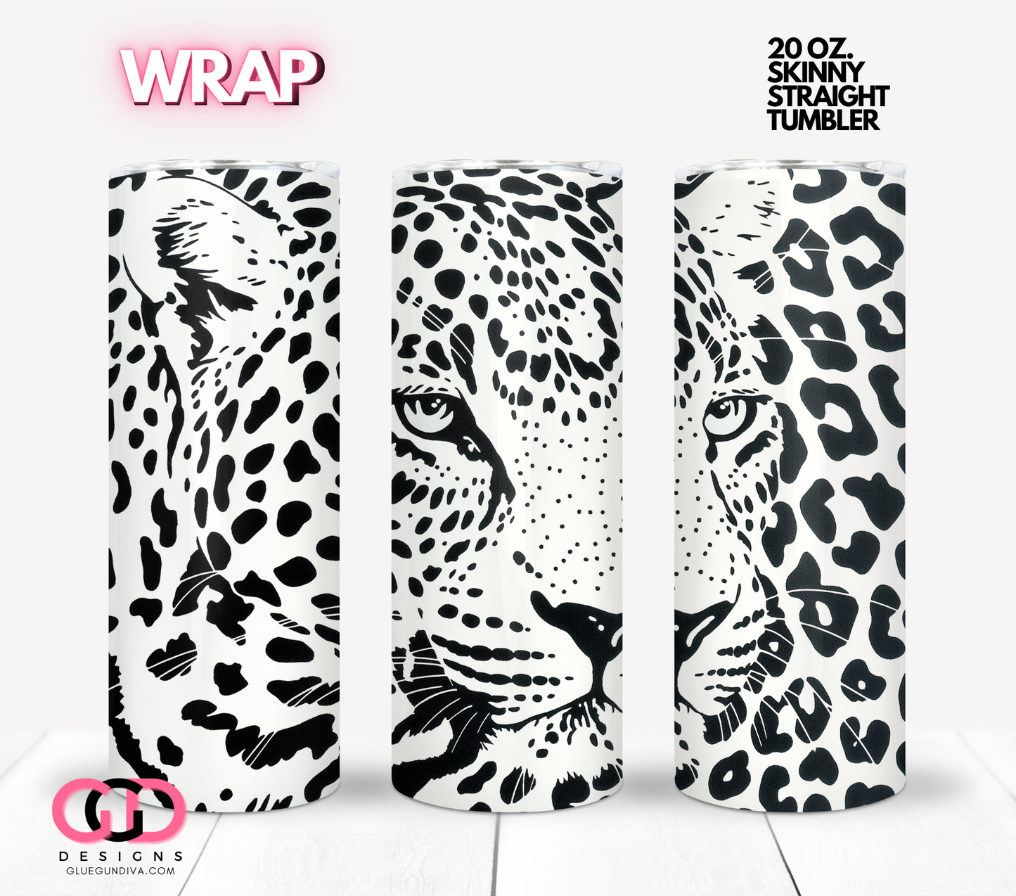 Leopard Closeup-  Digital tumbler wrap for 20 oz skinny straight tumbler