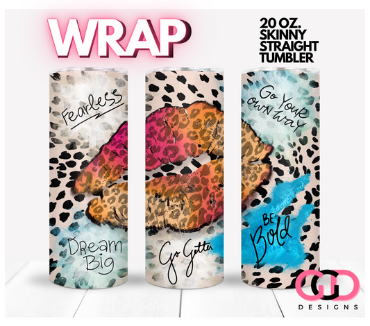 Leopard Print Lips Affirmations-   Digital tumbler wrap for 20 oz skinny straight tumbler