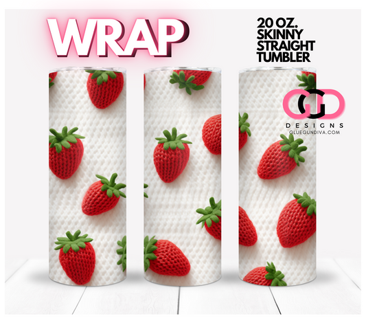 Knitted Strawberries-   Digital tumbler wrap for 20 oz skinny straight tumbler