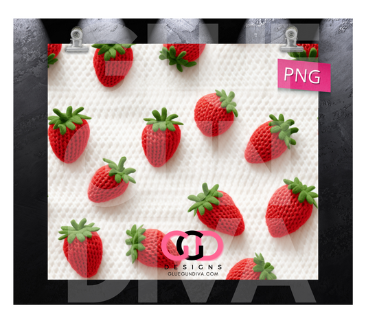 Knitted Strawberries-   Digital tumbler wrap for 20 oz skinny straight tumbler