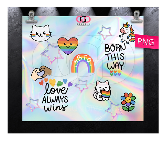 Holographic Love Always Wins - Digital tumbler wrap for 20 oz skinny straight tumbler