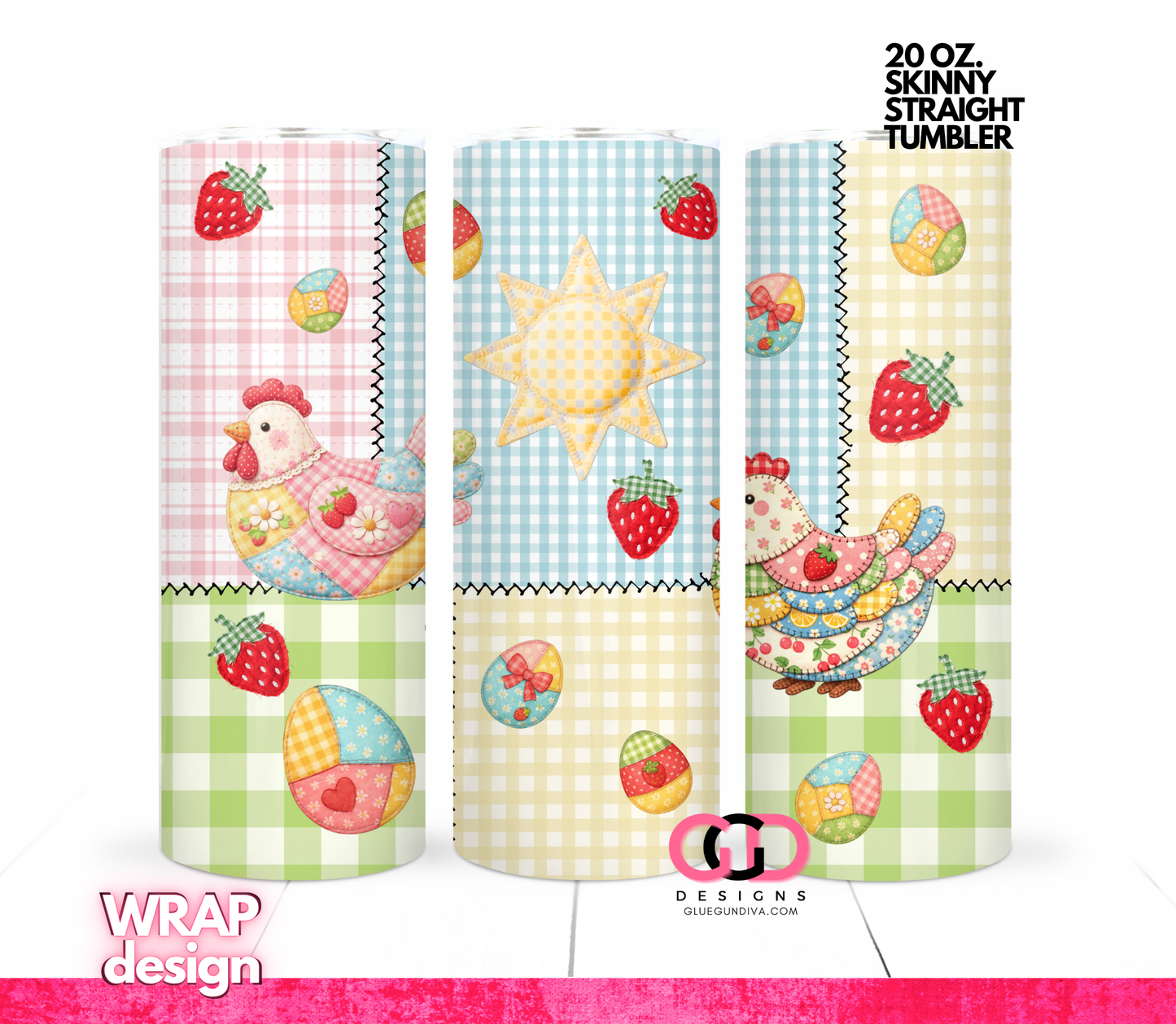 Patchwork Chicken -   Digital tumbler wrap for 20 oz skinny straight tumbler