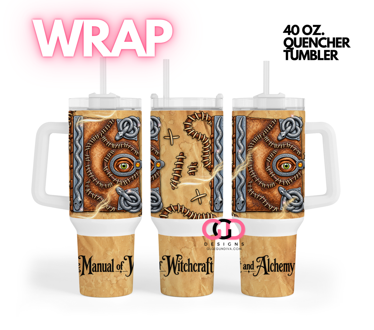 Vintage Spell Book - Digital tumbler wrap for 40 oz tumbler