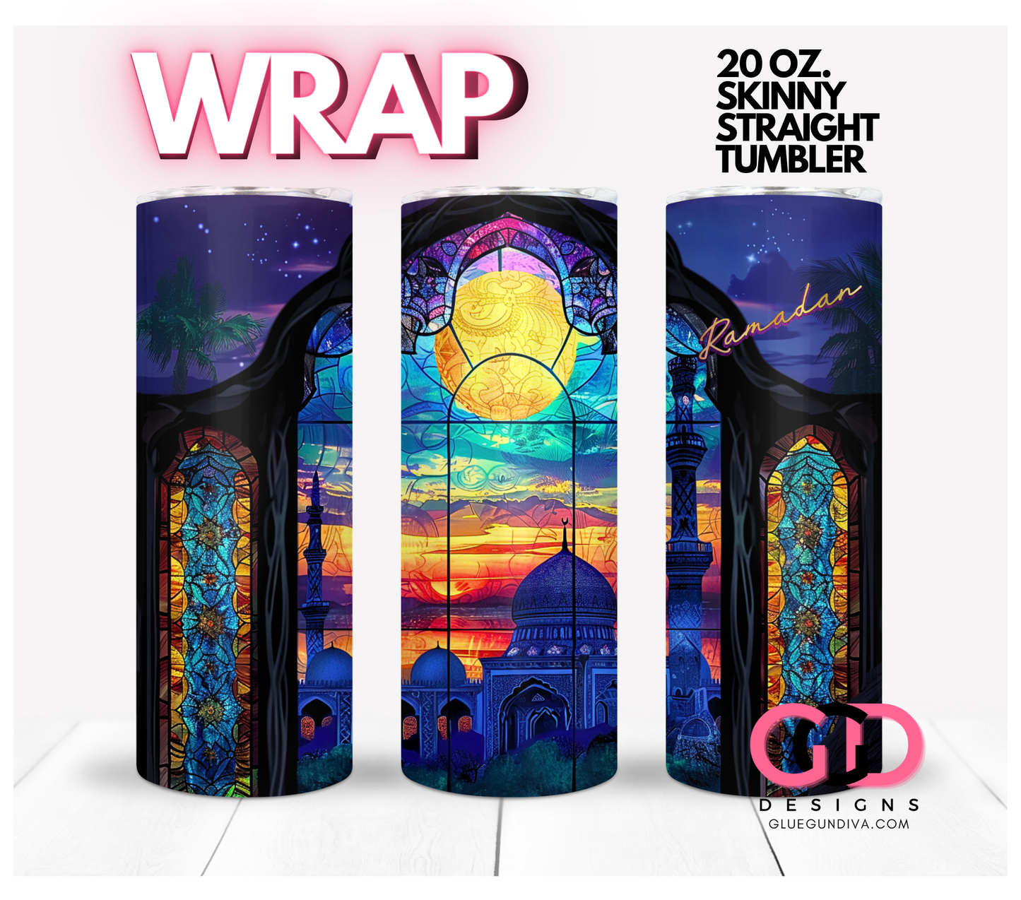 Ramadan Stained Glass -  Digital tumbler wrap for 20 oz skinny straight tumbler