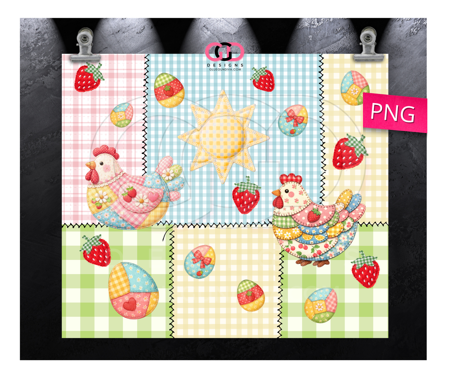 Patchwork Chicken -   Digital tumbler wrap for 20 oz skinny straight tumbler