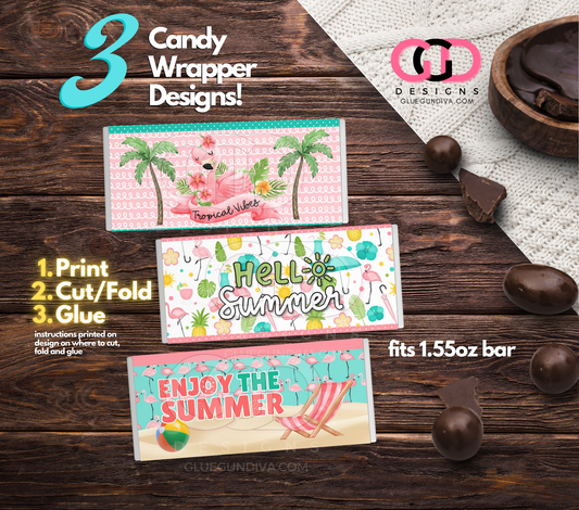 Summer Flamingos -  Print & Cut Candy Wrappers