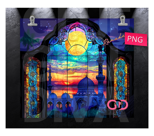 Ramadan Stained Glass -  Digital tumbler wrap for 20 oz skinny straight tumbler