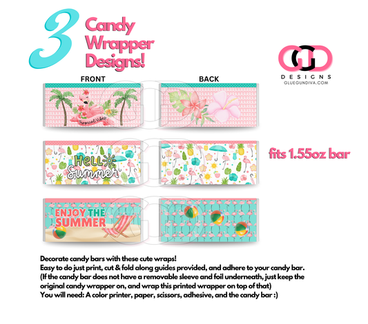 Summer Flamingos -  Print & Cut Candy Wrappers