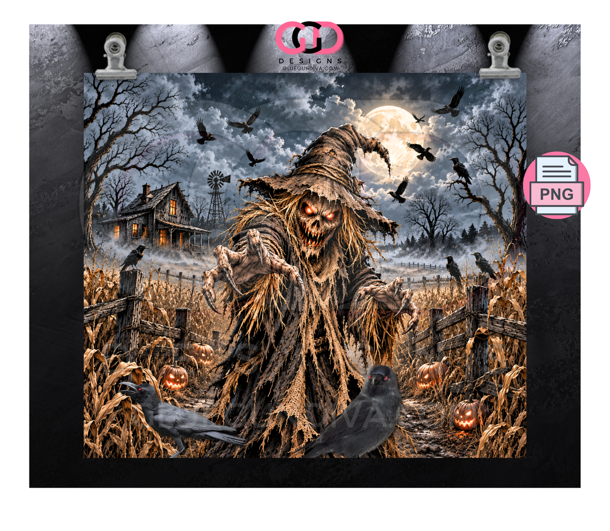 Scarecrow and Crows-   Digital tumbler wrap for 20 oz skinny straight tumbler