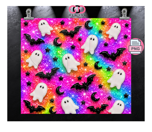 Glossy Ghosts Vibrant Neons-  Digital tumbler wrap for 20 oz skinny straight tumbler