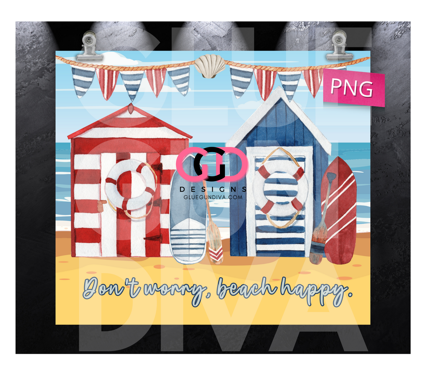 Don't Worry Beach Happy -   Digital tumbler wrap for 20 oz skinny straight tumbler