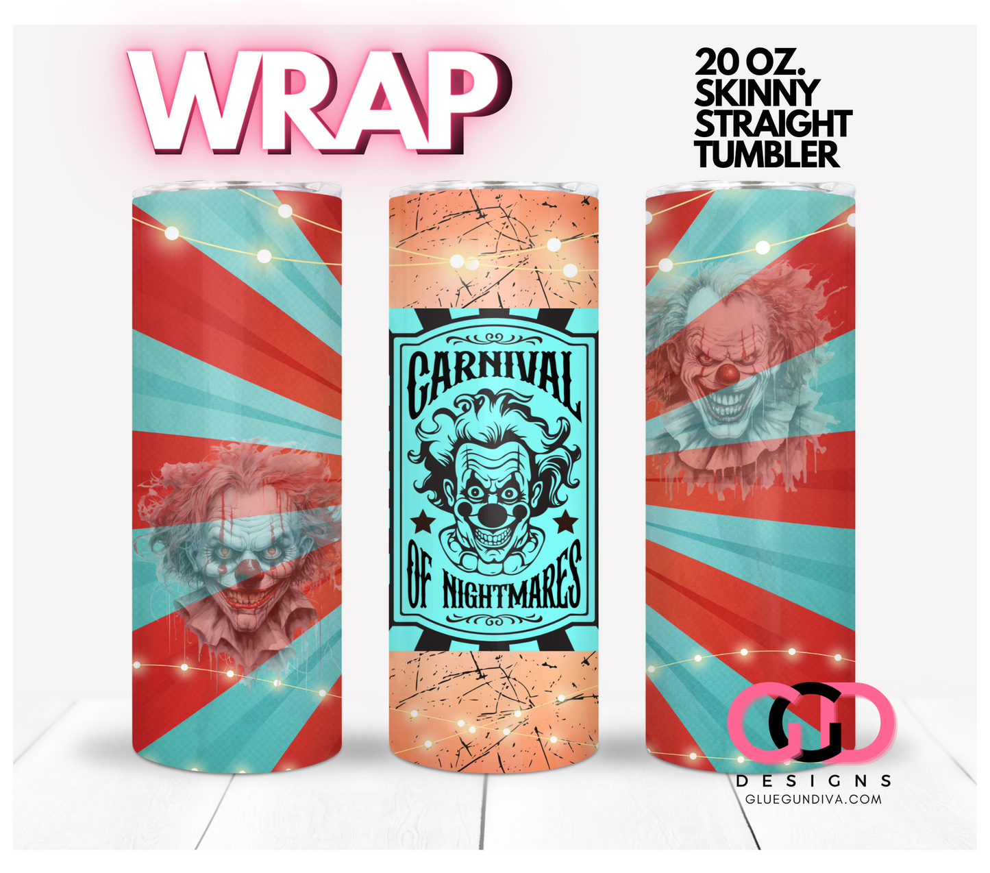 Carnival of Nightmares Bottle Label -   Digital tumbler wrap for 20 oz skinny straight tumbler