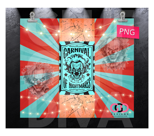 Carnival of Nightmares Bottle Label -   Digital tumbler wrap for 20 oz skinny straight tumbler