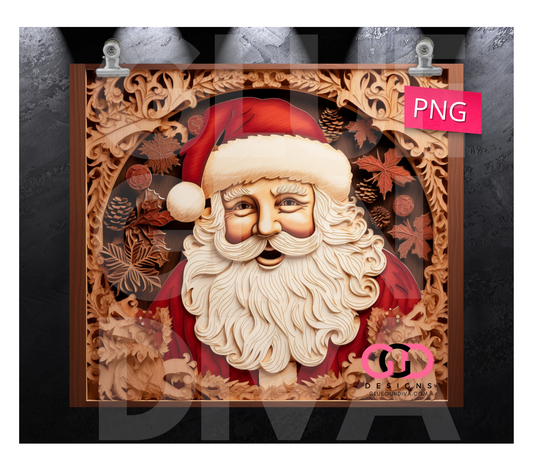 Santa Wood Laser Cut-   Digital tumbler wrap for 20 oz skinny straight tumbler