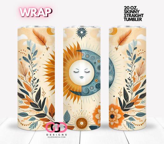 Boho Sun & Moon -  Digital tumbler wrap for 20 oz skinny straight tumbler