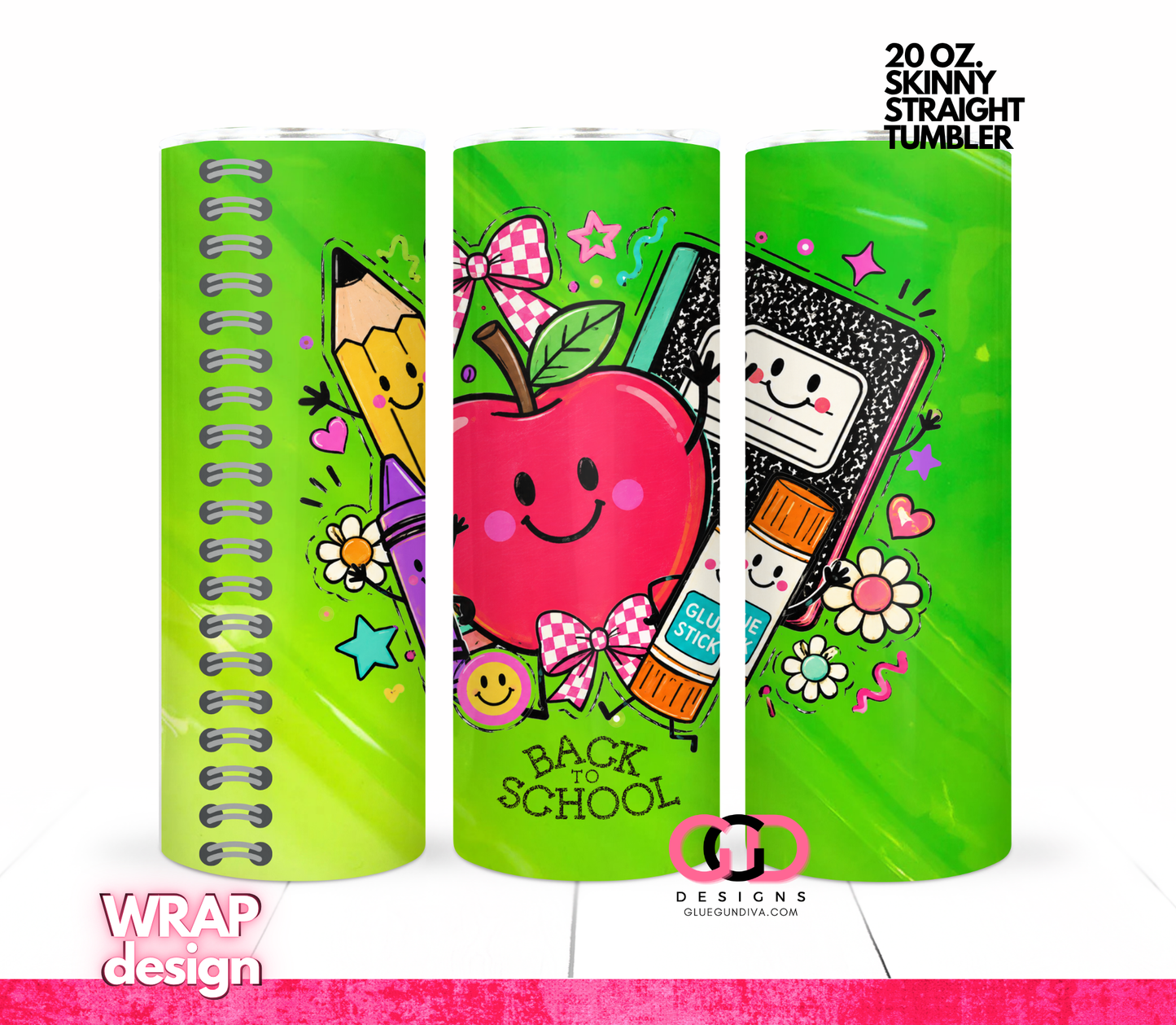 Neon Back to school -  Digital tumbler wrap for 20 oz skinny straight tumbler
