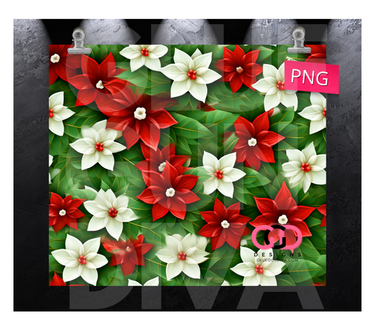 3D Bright Poinsettias-   Digital tumbler wrap for 20 oz skinny straight tumbler