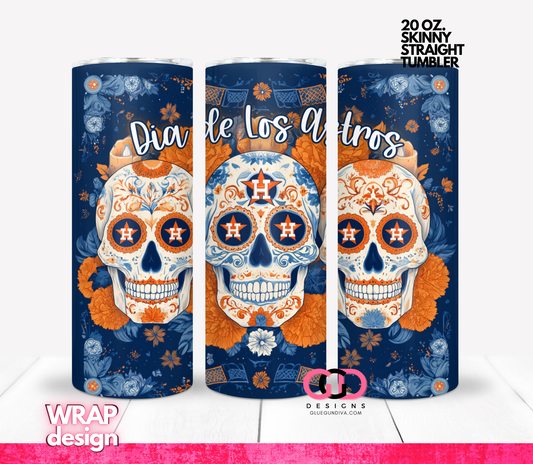 Dia De Los Astros Blue -  Digital tumbler wrap for 20 oz skinny straight tumbler