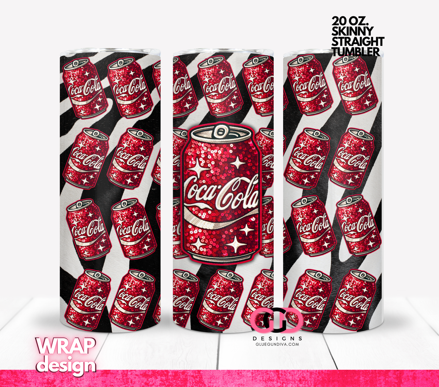 Coca Cola Cans-  Digital tumbler wrap for 20 oz skinny straight tumbler