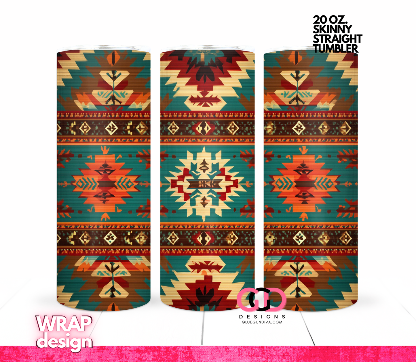 Native American Pattern -  Digital tumbler wrap for 20 oz skinny straight tumbler