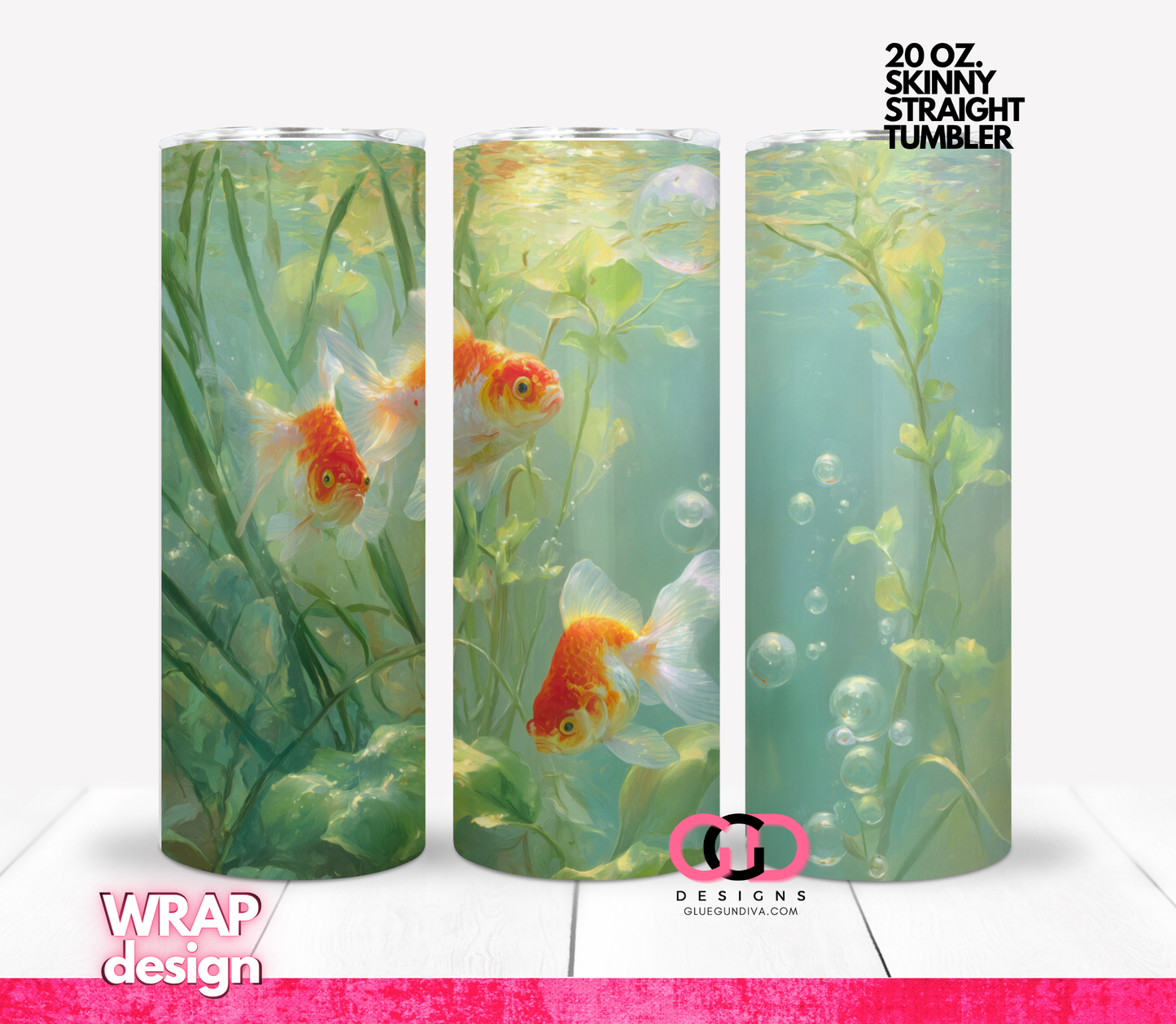 Goldfish and Bubbles -   Digital tumbler wrap for 20 oz skinny straight tumbler