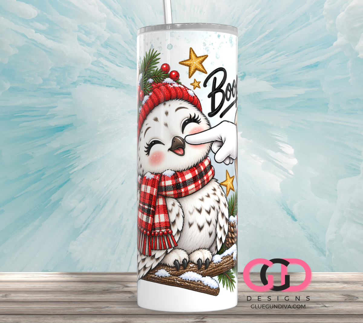 Boop Snow Owl -  Digital tumbler wrap for 20 oz skinny straight tumbler