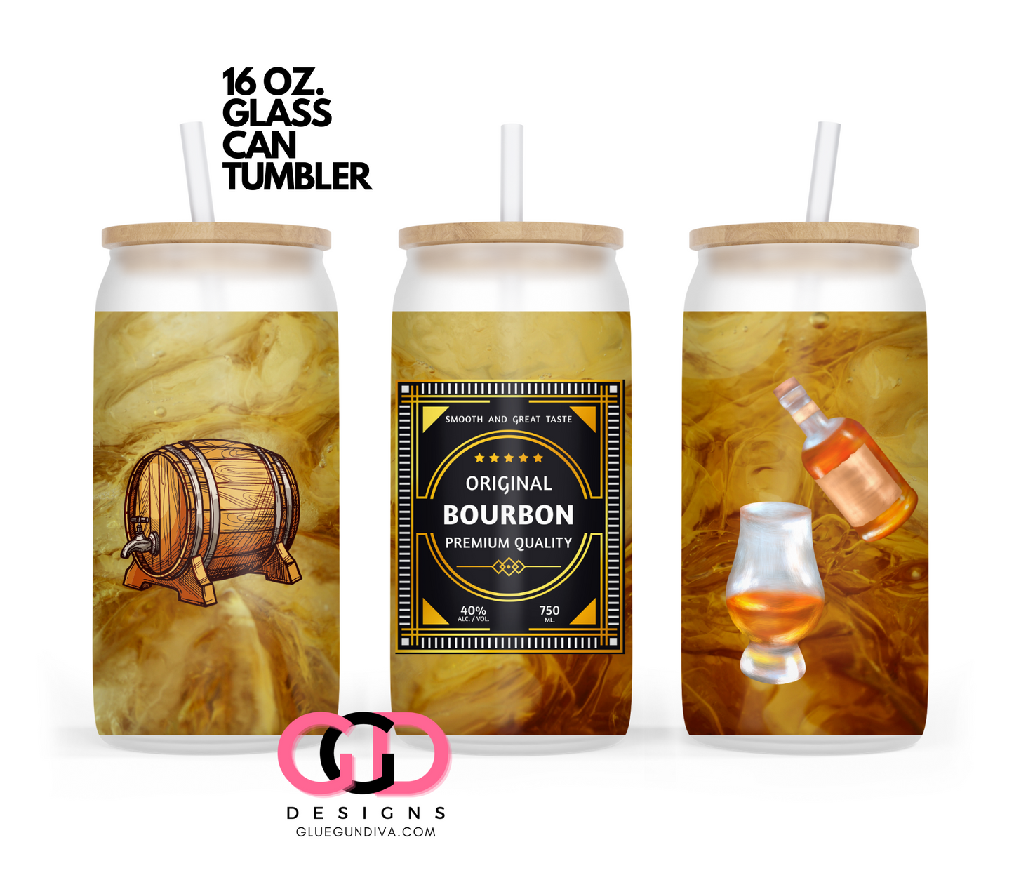 Original Bourbon Color-   Digital wrap for 16 oz glass can