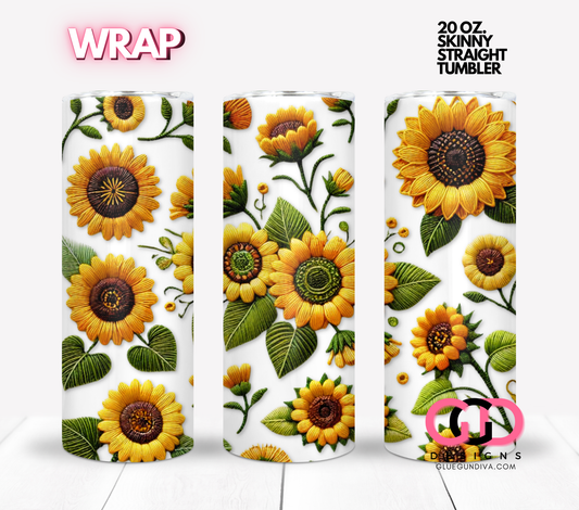 Embroidered Sunflowers-  Digital tumbler wrap for 20 oz skinny straight tumbler