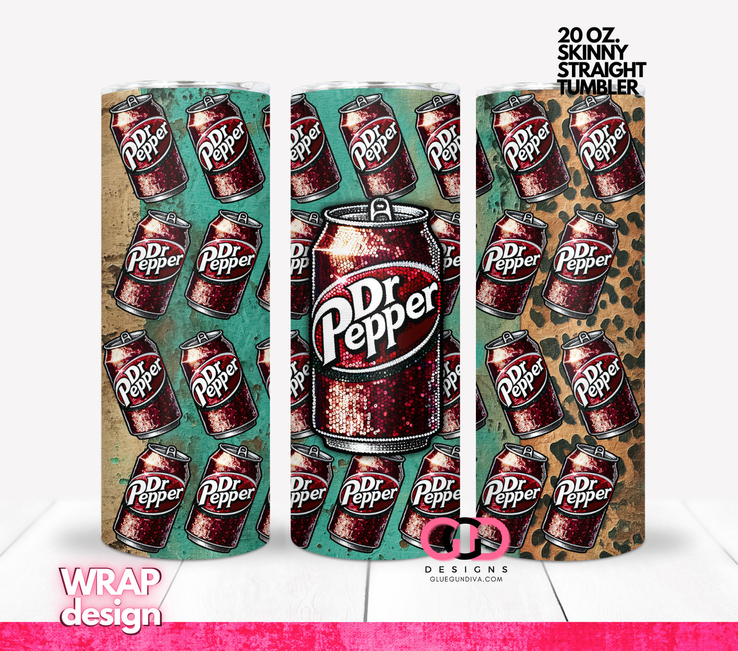 Dr Pepper Cans-  Digital tumbler wrap for 20 oz skinny straight tumbler