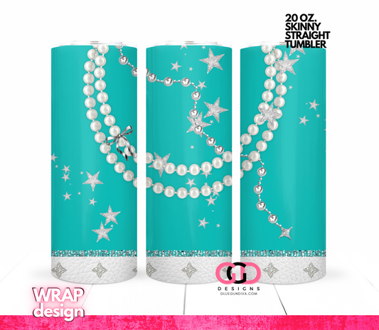 Tiffany Blue Diamonds and Pearls -   Digital tumbler wrap for 20 oz skinny straight tumbler