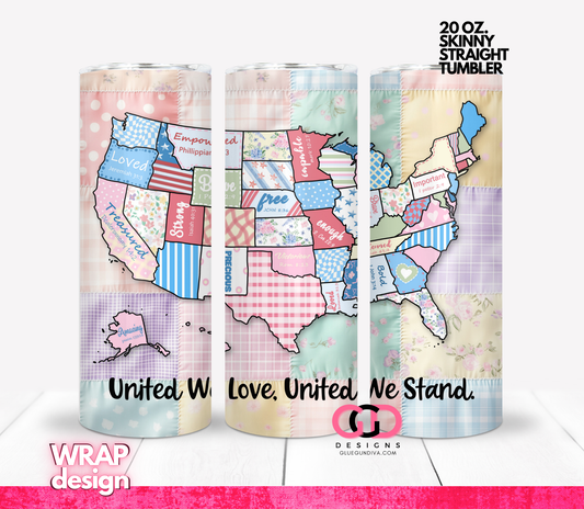 United We Love USA-  Digital tumbler wrap for 20 oz skinny straight tumbler