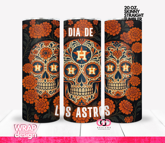 Dia De Los Astros Orange Flowers -  Digital tumbler wrap for 20 oz skinny straight tumbler