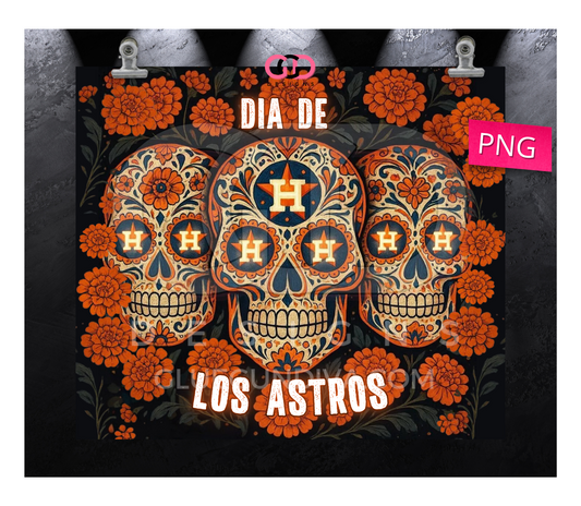 Dia De Los Astros Orange Flowers -  Digital tumbler wrap for 20 oz skinny straight tumbler