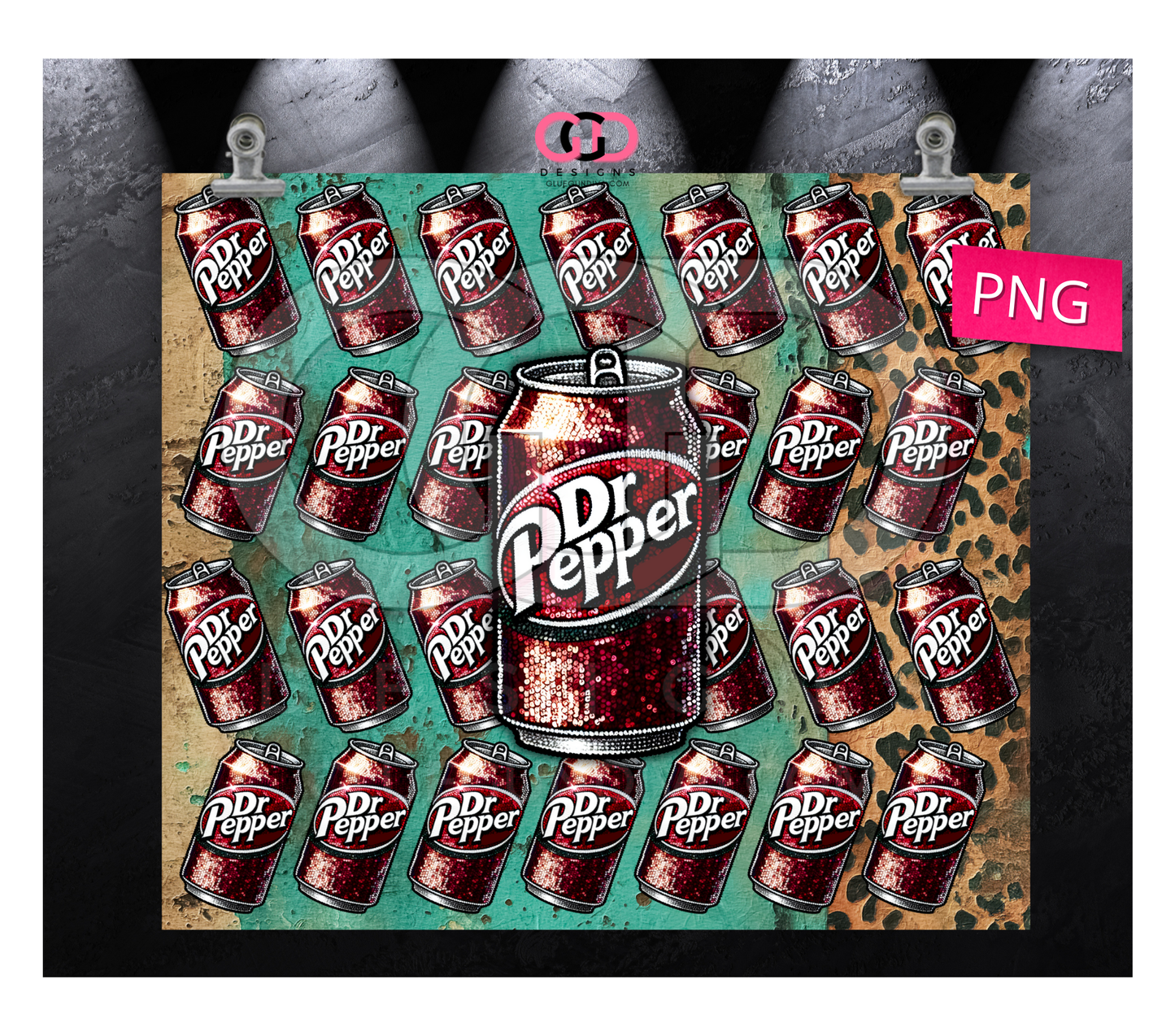 Dr Pepper Cans-  Digital tumbler wrap for 20 oz skinny straight tumbler