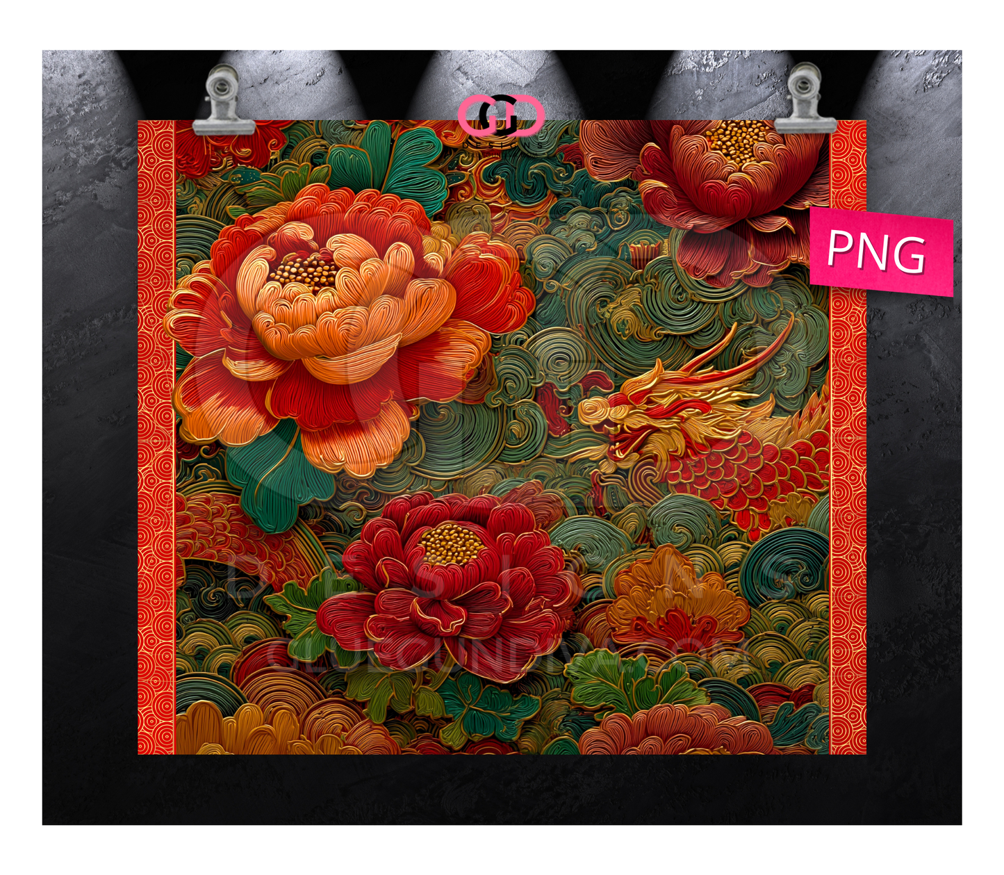 Chinese Pattern -  Digital tumbler wrap for 20 oz skinny straight tumbler