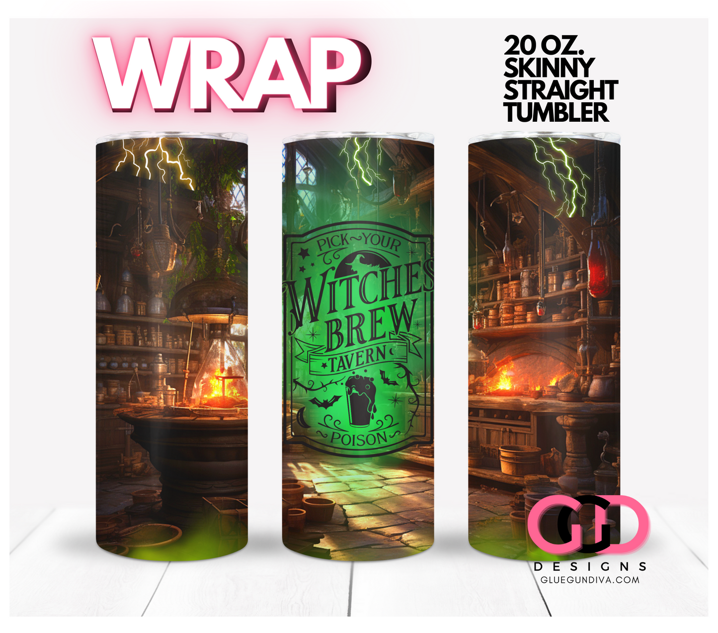 Witches Brew Tavern Bottle Label -   Digital tumbler wrap for 20 oz skinny straight tumbler