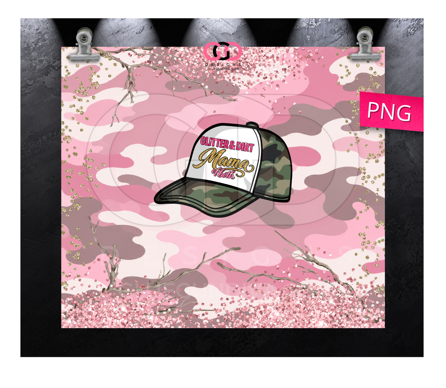 Camo Glitter and Dirt - Digital tumbler wrap for 20 oz skinny straight tumbler