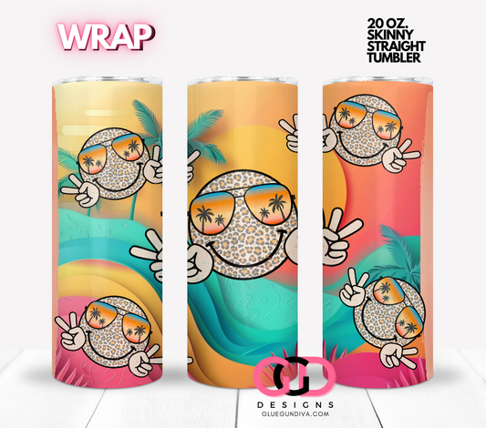 Peace Summer Happy Face-  Digital tumbler wrap for 20 oz skinny straight tumbler