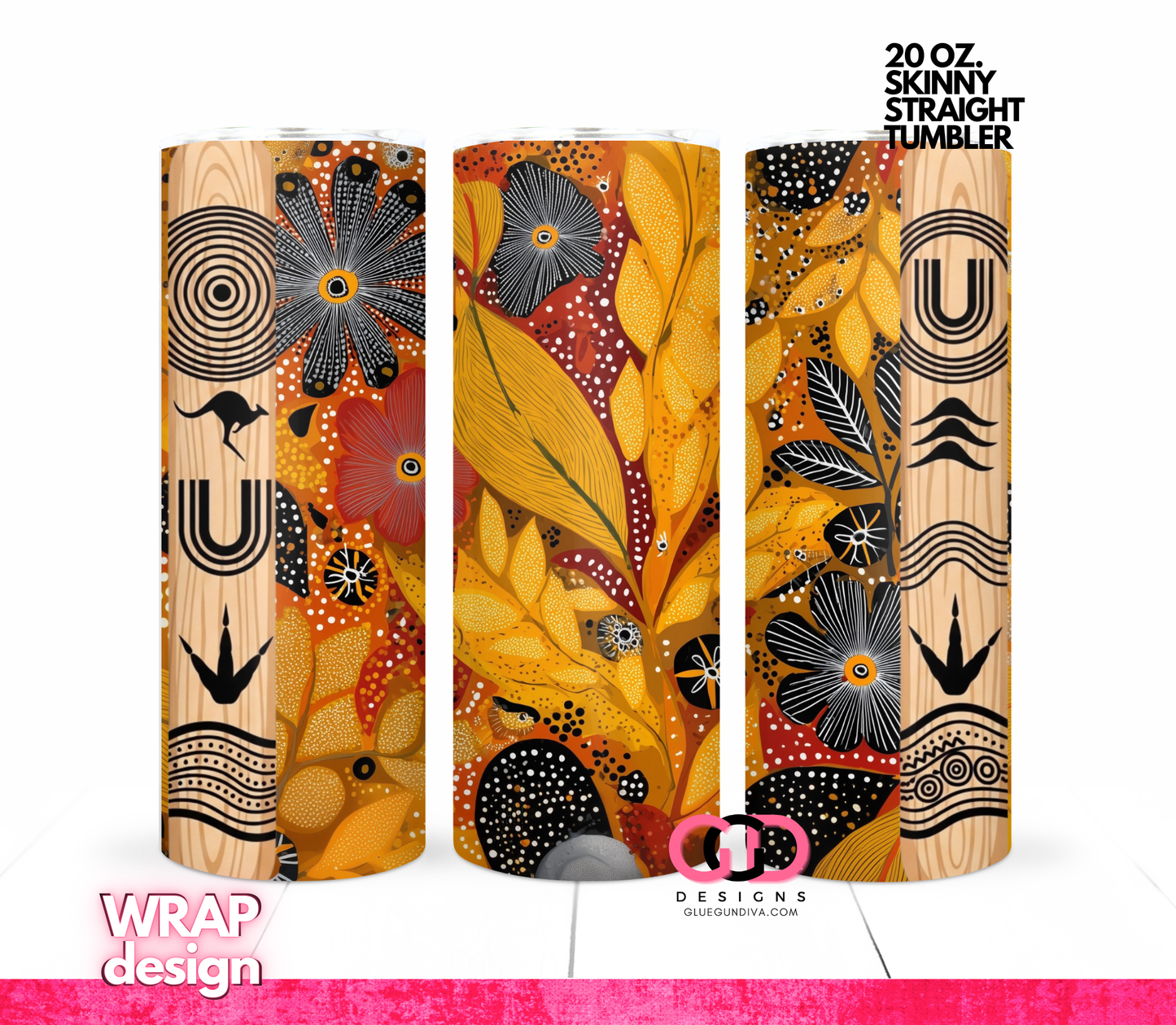 Australian Pattern -  Digital tumbler wrap for 20 oz skinny straight tumbler