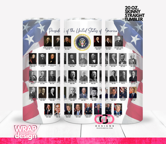 2025 Presidents of the USA updated- Digital tumbler wrap for 20 oz skinny straight tumbler