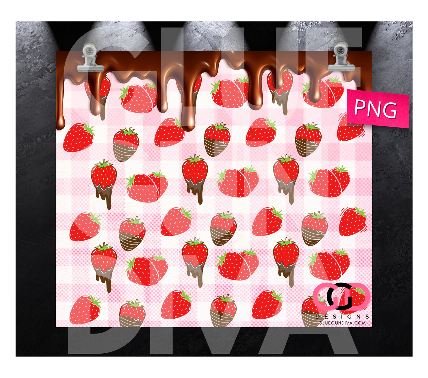 Chocolate Covered Strawberries-  Digital tumbler wrap for 20 oz skinny straight tumbler