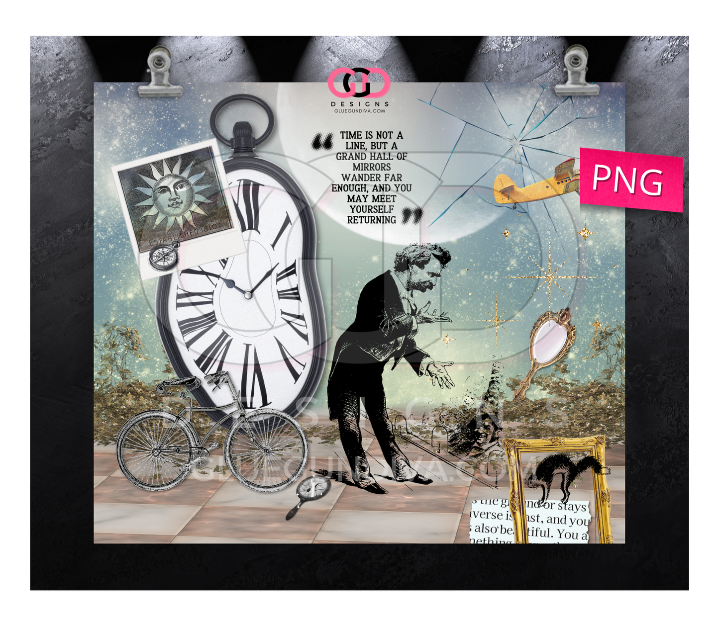 Time and Mirrors -   Digital tumbler wrap for 20 oz skinny straight tumbler